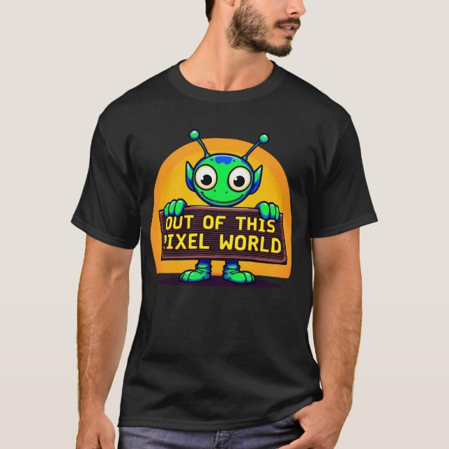Camiseta Fora deste mundo dos pixéis - Presentes de Alieníg (Frente)
