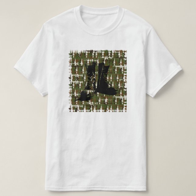 Camiseta Forças Armadas Camuflagem Arma Campanha Militar Bo (Frente do Design)