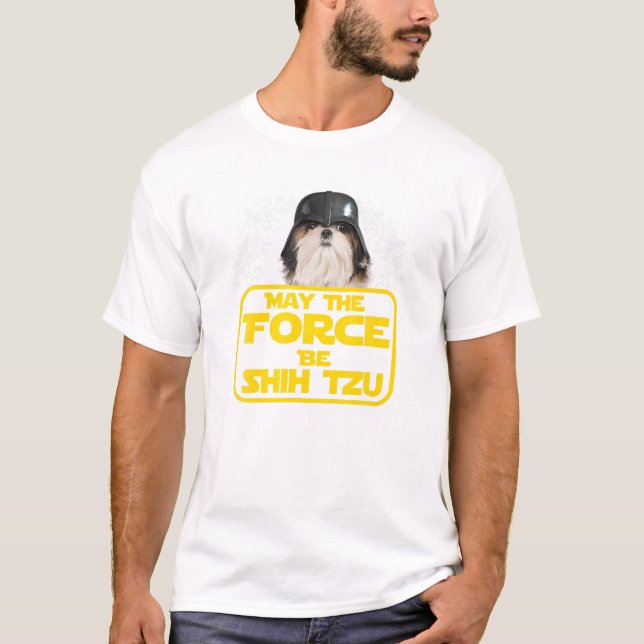 Camiseta Force be Shiu Tzu Dog Lover Sci Nerd T shirt (Frente)