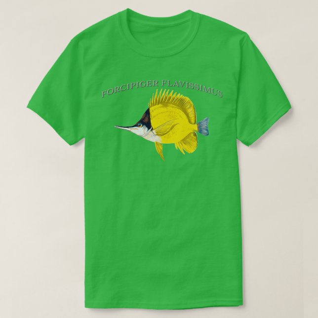 Camiseta Forcipiger flavissimus Amarelo Longnose Butterflyf (Frente do Design)