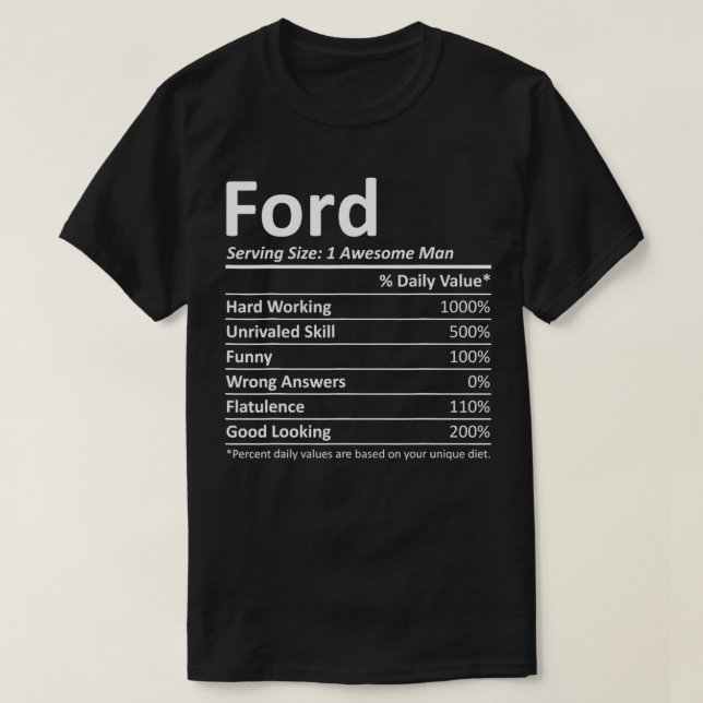 Camiseta FORD Nutrição Funny Birthday Nome Personalizado Gi (Frente do Design)