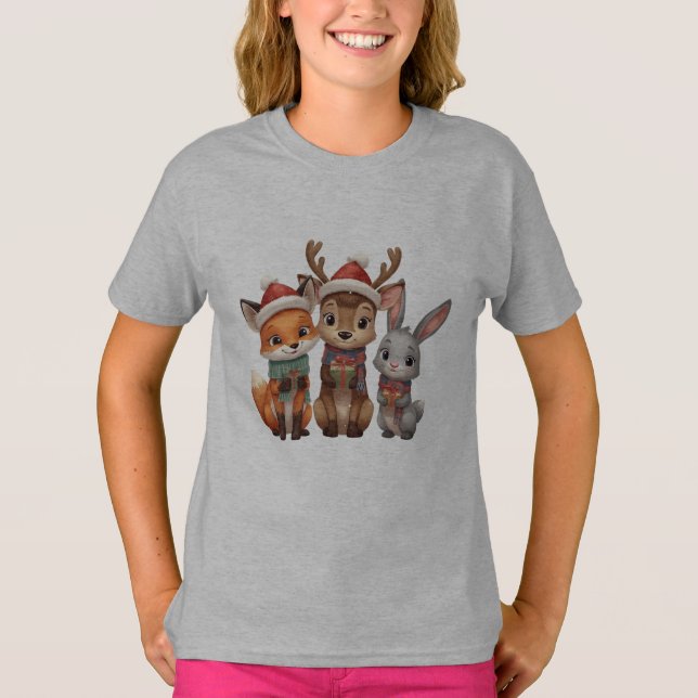 Camiseta Forest Friends Christmas – Woodland Animals Kids  (Frente)