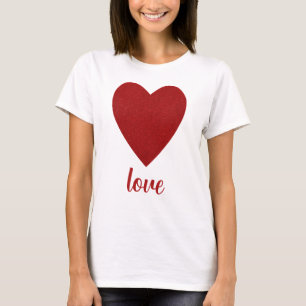 Camiseta Forma de Coração de Amor com Brilho Vermelho
