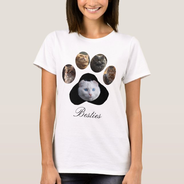Camiseta Forma de Impressão de Pet Photo Collage Paw Person (Frente)