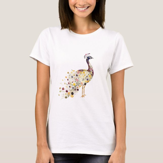 Camiseta Forma de pavão de chicória de flores prensadas (Frente)