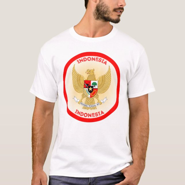 Camiseta Forma do Círculo Emblema Nacional da Indonésia (Frente)