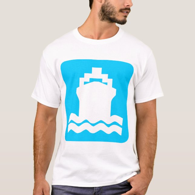 Camiseta Forma do navio - Azul-céu (Frente)