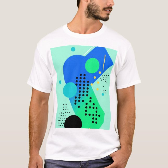Camiseta Formas azuis e verdes com pontos (Frente)