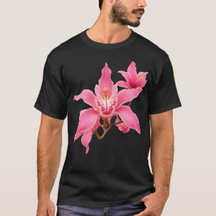 Camiseta Formas de Orquídea Cymbidium Rosa Delicada Close-U