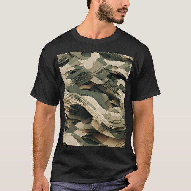 Camiseta Formas em camadas em cores de camuflagem (Frente)