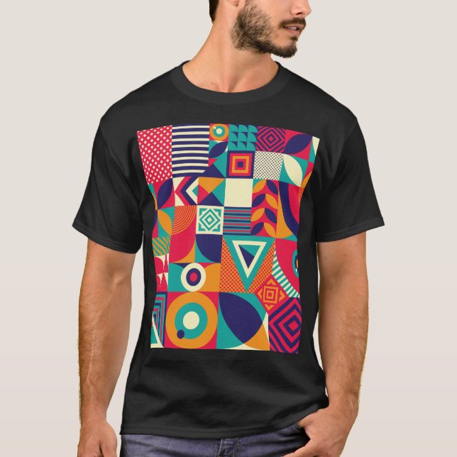 Camiseta formas geométricas de pop abstrato, padrão sem sol (Frente)