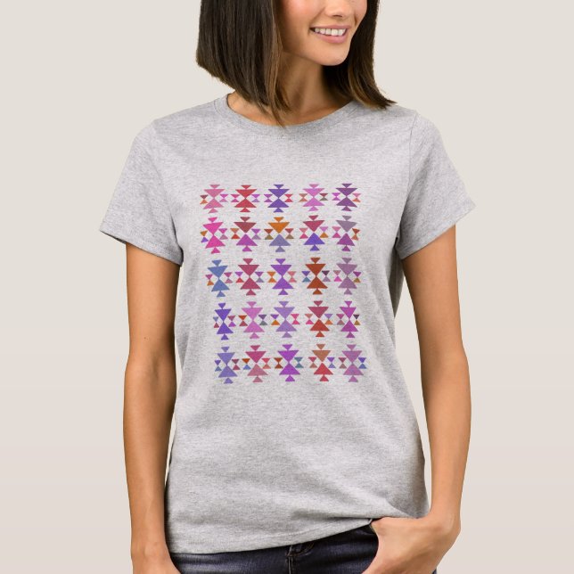 Camiseta Formas Geométricas Modernas Arte Asteca em Roxo (Frente)