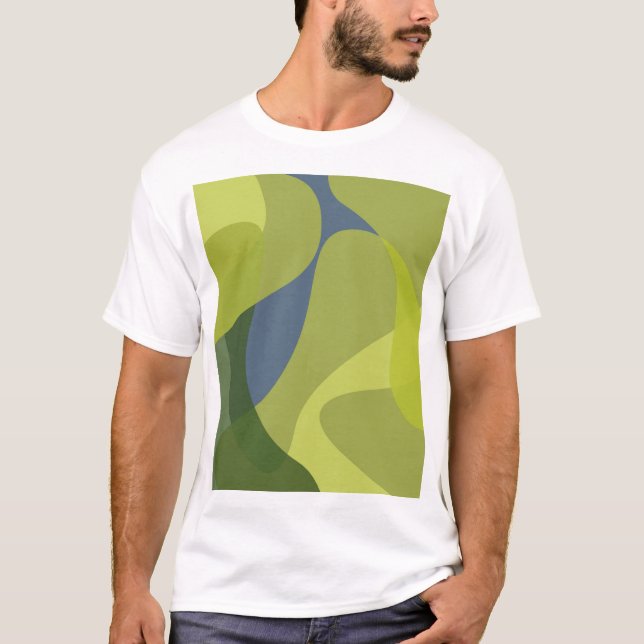 Camiseta Formas orgânicas onduladas verdes, legal, na moda, (Frente)