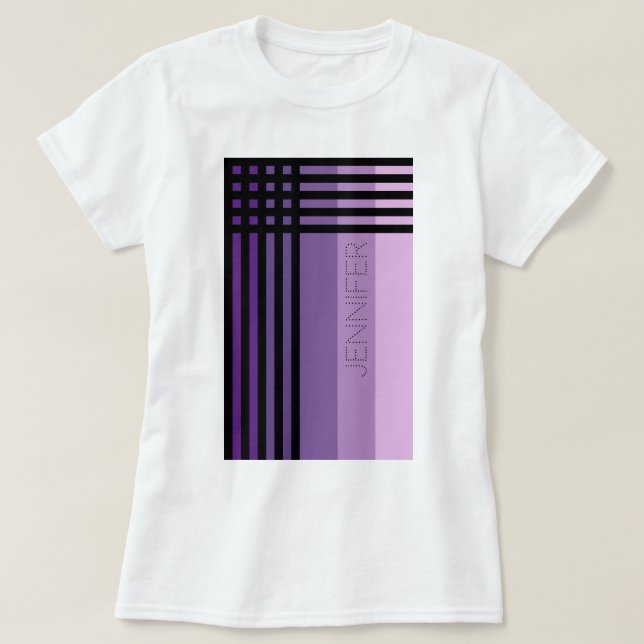 Camiseta Formas Roxas E Stripes Negras Nome Personalizado (Frente do Design)
