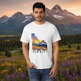 Camiseta Formato de Idaho com montanha e flores silvestres