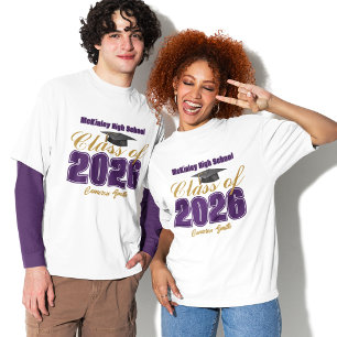 Camiseta Formatura Turma de 2026 em Ouro Roxo Personalizada
