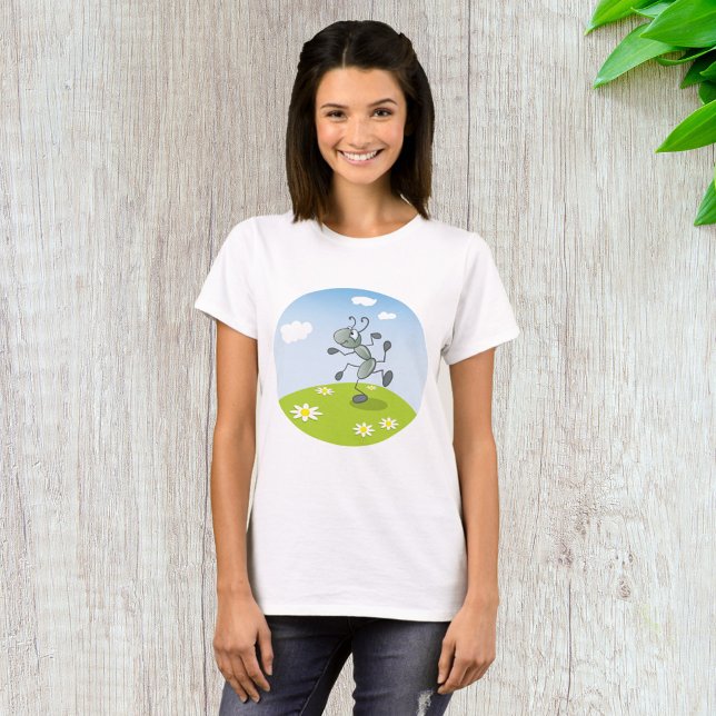 Camiseta Formiga Dançando na Grama com Flores (Criador carregado)