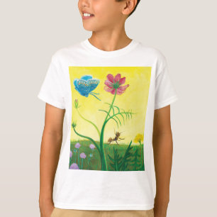 Camiseta Formiga e borboleta no prado de flores silvestres
