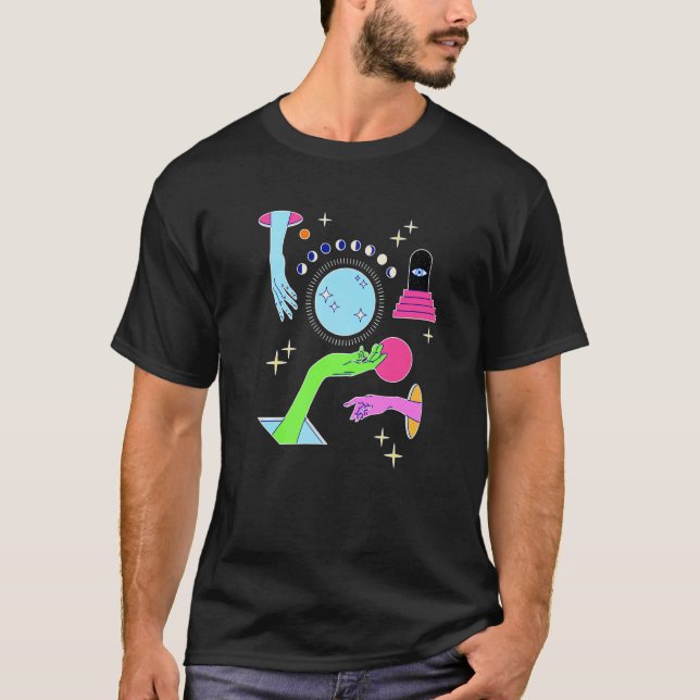 Camiseta Forms Esoteric Moon Phases Hands Illustration (Frente)