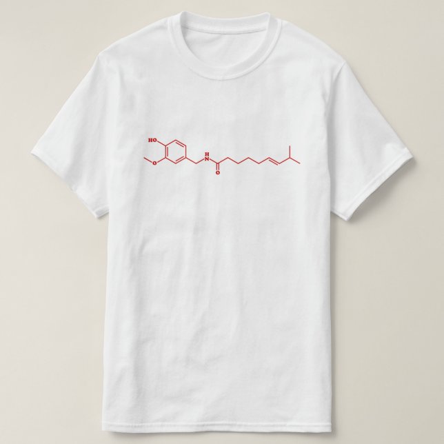 Camiseta Fórmula Química Molecular de Capsaicina (Frente do Design)