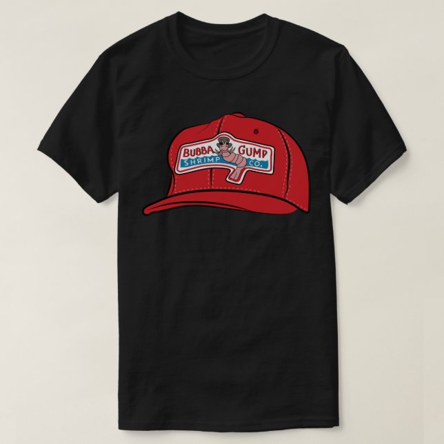 Camiseta Forrest Gump - Bubba Gump Shrimp Co. Hat Sticker (Frente do Design)