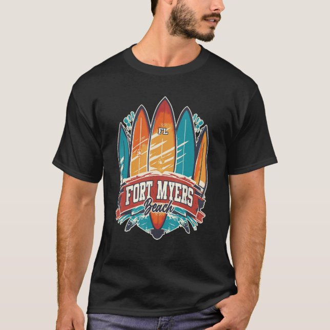 Camiseta Fort Myers Beach FL Rebel Surf Edgy Surfboard Desi (Frente)