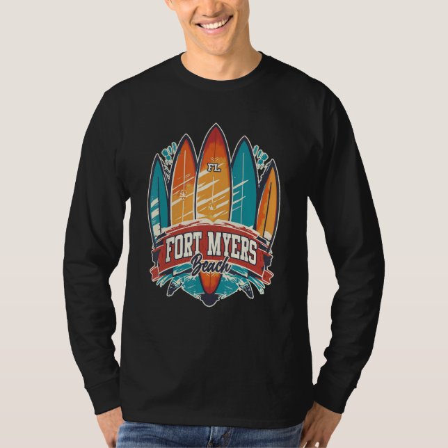 Camiseta Fort Myers Beach FL Rebel Surf Edgy Surfboard Desi (Frente)