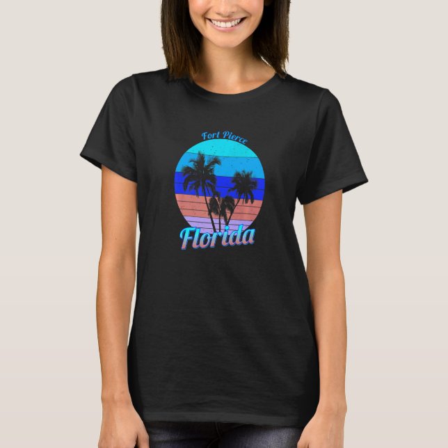 Camiseta Fort Pierce Florida Retro Tropical Palm Trees Vaca (Frente)