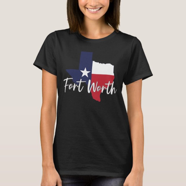 Camiseta Fort Worth, Texas Flag Map Black Women's (Frente)