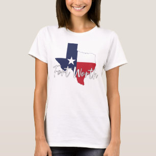 Camiseta Fort Worth, Texas Flag Map White de Mulheres