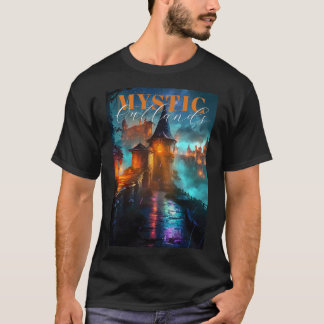 Camiseta Fortaleza Neon Cyberpunk Céu Noturno Brilhante