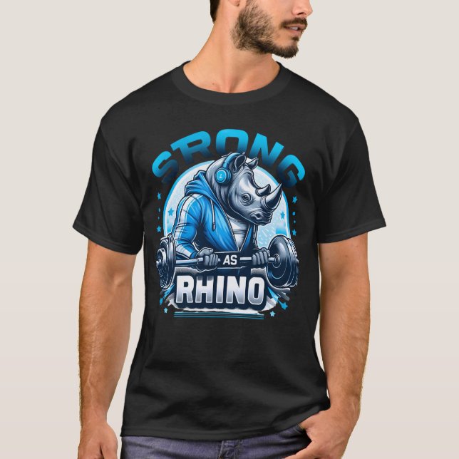 Camiseta Forte como uma Malhação de animais do Rhino Workou (Frente)
