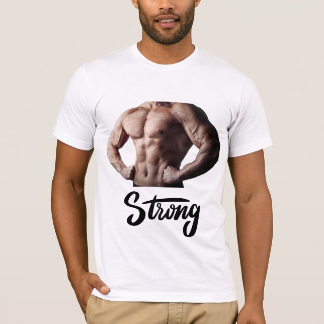 Camiseta Forte e Poderoso - Design do Corpo Muscular (Frente)