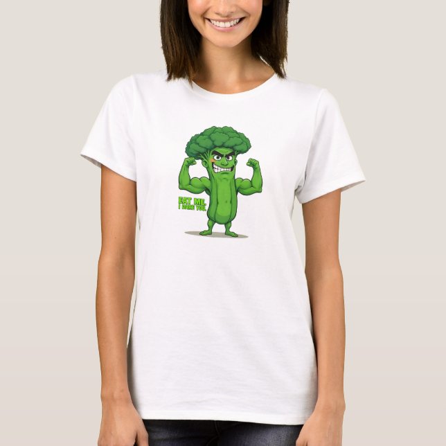 Camiseta Forte Veggies Club-Flexível Brócolis Funny Cartoon (Frente)
