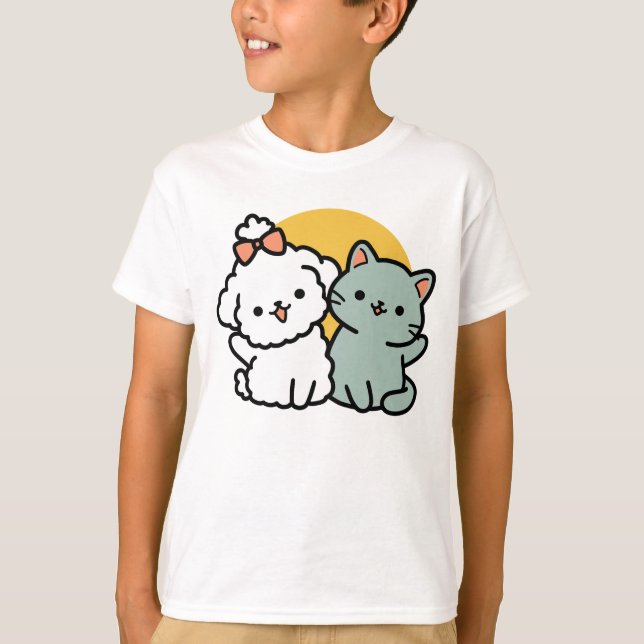 Camiseta Fortes Amigos Para Sempre | Gato e Cão Cachorro Du (Frente)
