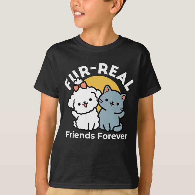 Camiseta Fortes Amigos Para Sempre | Gato e Cão Cachorro Du (Frente)