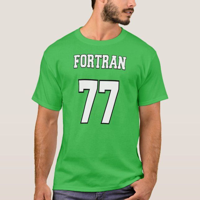Camiseta FORTRAN 77: Branco/verde para programadores do (Frente)