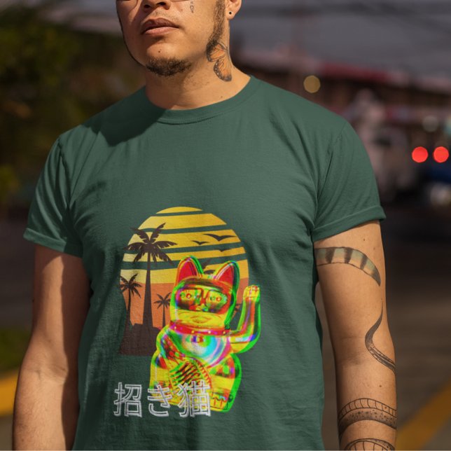 Camiseta Fortune Lucky Cat Maneki-Neko Modern Sunset (Criador carregado)