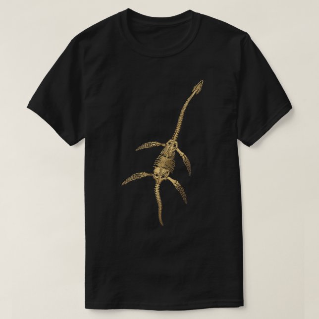 Camiseta Fóssil com registro Dourado de fósforo no Plesioss (Frente do Design)