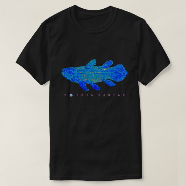 Camiseta Fóssil de Coelacanto Azul (Frente do Design)