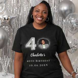 Camiseta foto aniversário de 40 anos preta de prata