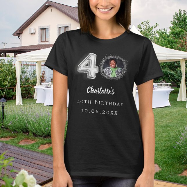 Camiseta foto aniversário de 40 anos preta de prata (Criador carregado)