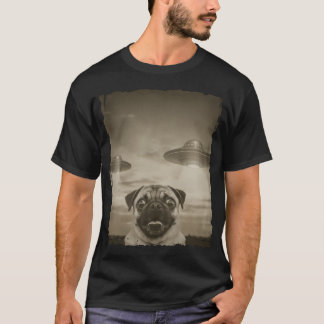 Camiseta Foto Antiga de Cachorro Pug Selfie Telefone Visão 