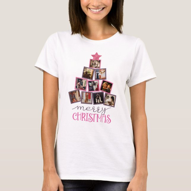 Camiseta Foto bonita Feliz Natal Rosa Natal (Frente)