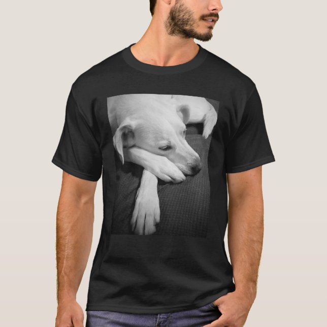 Camiseta Foto branca e negra de um lindo cão dormindo (Frente)