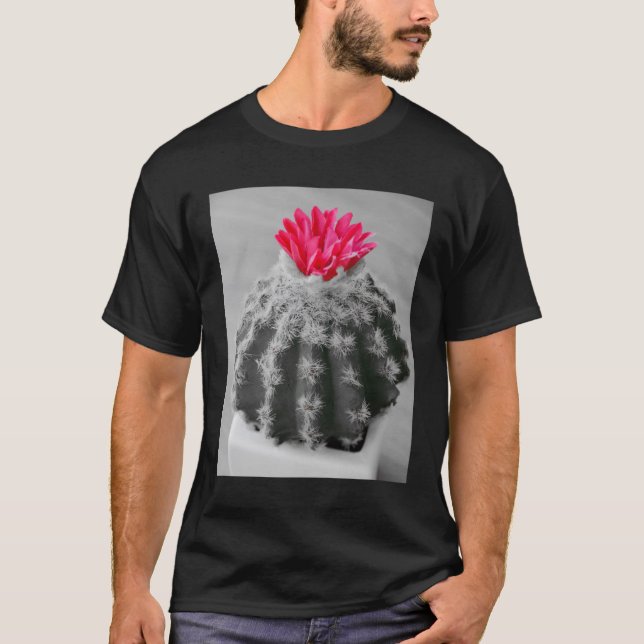 Camiseta Foto Branca Preta Da Planta De Cactus Com Flor Ros (Frente)
