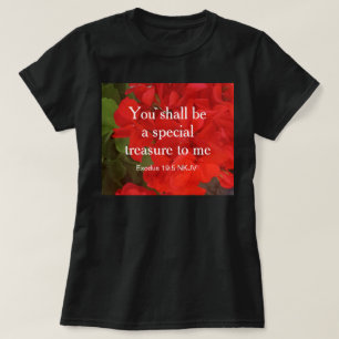 Camiseta Foto da Bíblia do tesouro especial Flores Vermelha