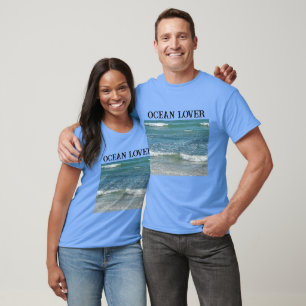 Camiseta Foto da Costa do Oceano Atlântico Azul Ensaboado