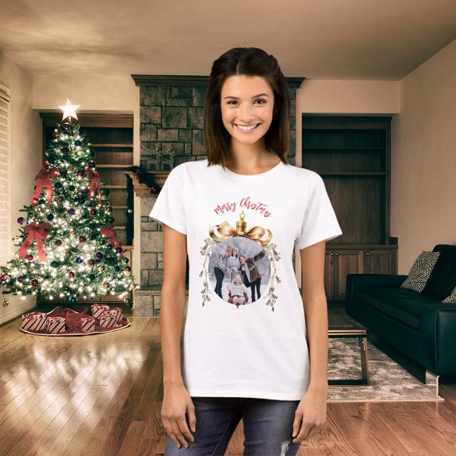 Camiseta Foto da família da bausola de ouro branco de Natal (Criador carregado)