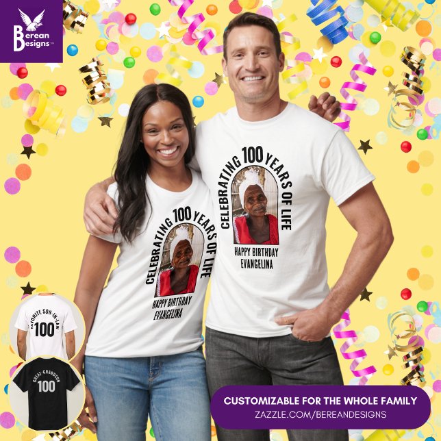 Camiseta Foto da Família de Comemoração de Aniversário Pers (Matching Family Birthday T-Shirt with Customizable Text and Photo. Ideal for reunions & milestones.)